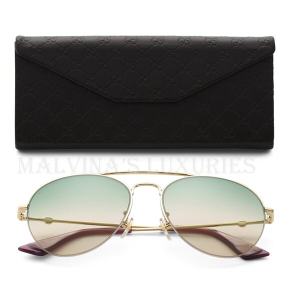 GUCCI SUNGLASSES GG0107S 006 AVIATOR INTERLOCKING G LOGO AND BEE DETAIL - Picture 3 of 6